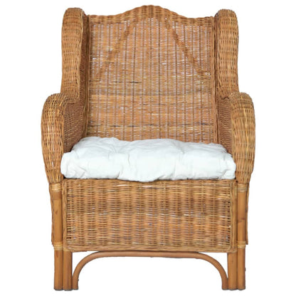 vidaXL Poltrona con Cuscino Marrone Chiaro in Rattan Naturale e Lino