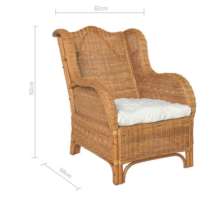 vidaXL Poltrona con Cuscino Marrone Chiaro in Rattan Naturale e Lino
