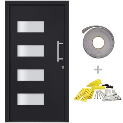 vidaXL Porta d'Ingresso in Alluminio e PVC Antracite 100x210 cm VIDAXL
