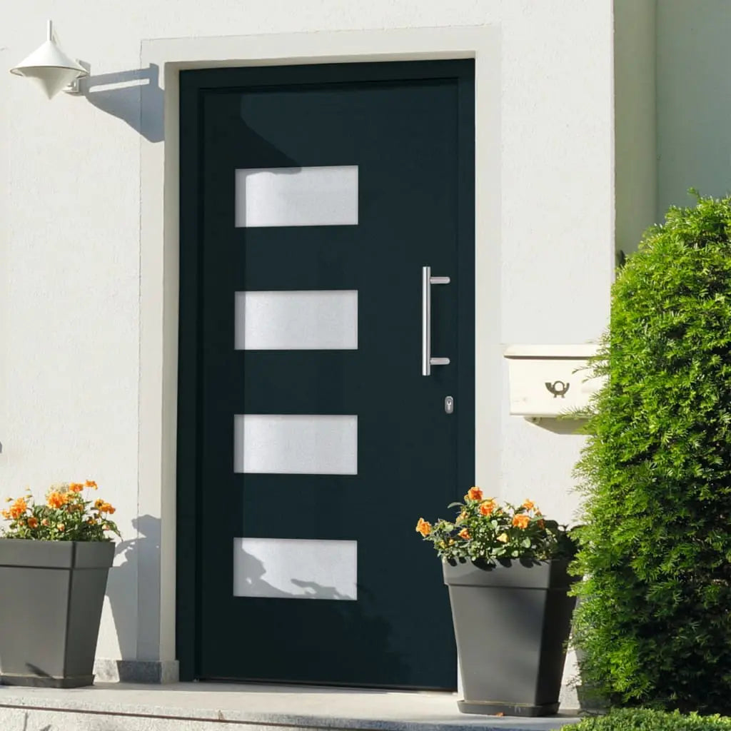 vidaXL Porta d'Ingresso in Alluminio e PVC Antracite 100x210 cm VIDAXL