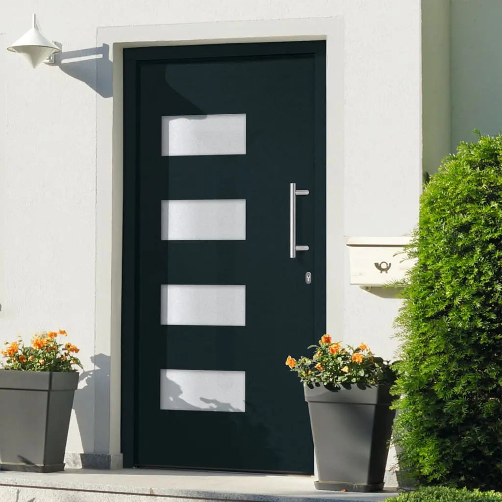 vidaXL Porta d'Ingresso in Alluminio e PVC Antracite 100x200 cm VIDAXL