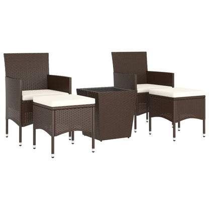 vidaXL Set Bistrot Giardino 5 pz Polyrattan e Vetro Temperato Marrone