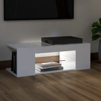 vidaXL Mobile Porta TV con Luci LED Bianco Lucido 90x39x30 cm