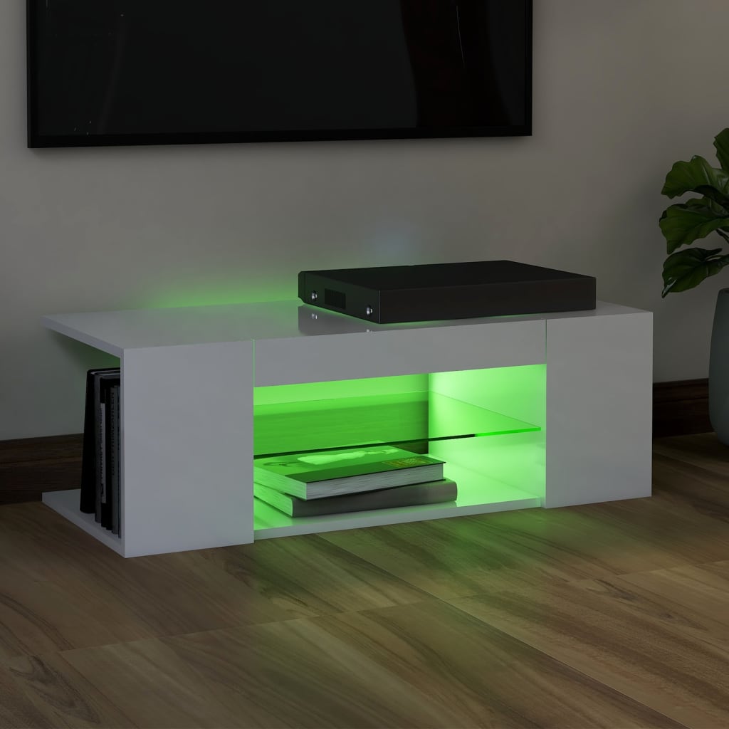 vidaXL Mobile Porta TV con Luci LED Bianco Lucido 90x39x30 cm