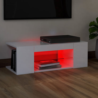 vidaXL Mobile Porta TV con Luci LED Bianco Lucido 90x39x30 cm