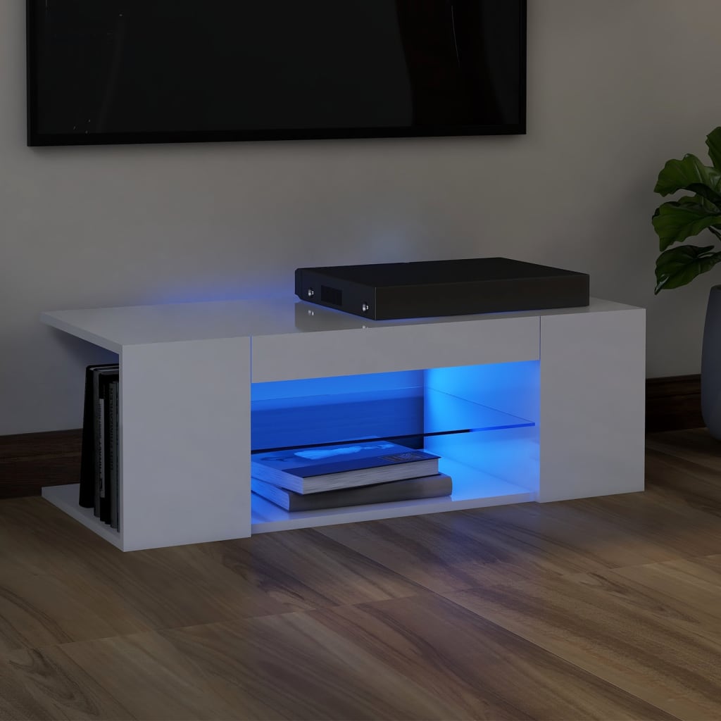vidaXL Mobile Porta TV con Luci LED Bianco Lucido 90x39x30 cm