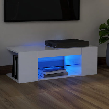 vidaXL Mobile Porta TV con Luci LED Bianco Lucido 90x39x30 cm