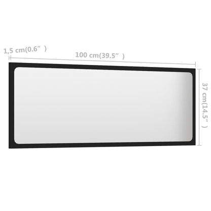 vidaXL Specchio da Bagno Nero 100x1,5x37 cm in Legno Multistrato
