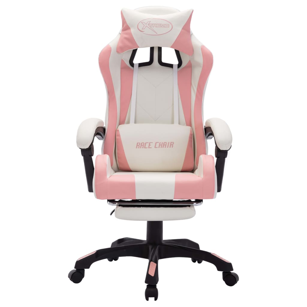 vidaXL Sedia da Gaming con Luci a LED RGB Rosa e Bianca in Similpelle