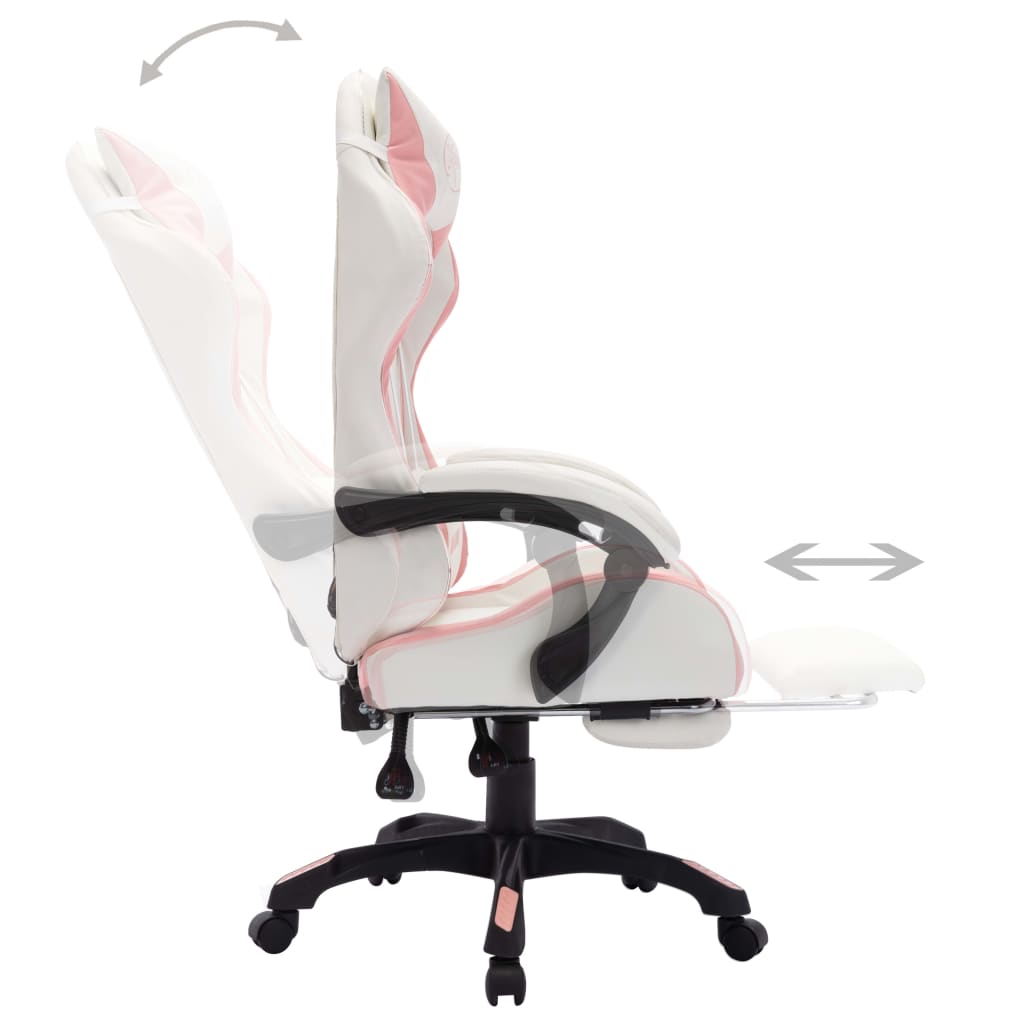 vidaXL Sedia da Gaming con Luci a LED RGB Rosa e Bianca in Similpelle