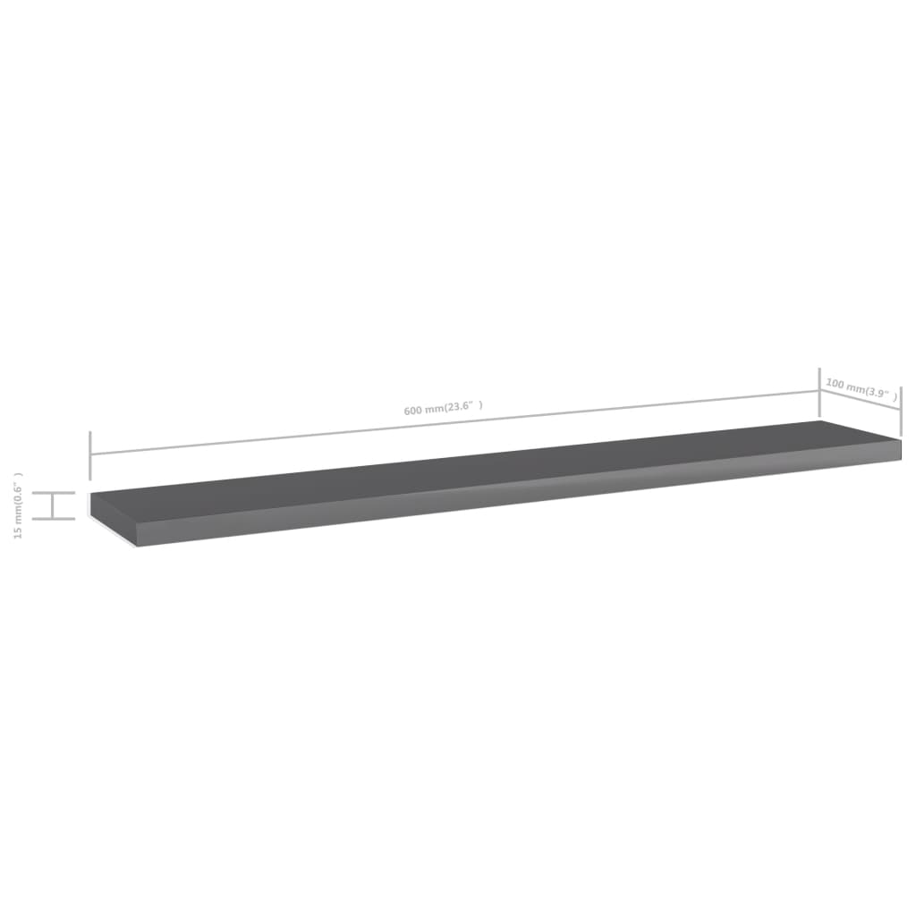 vidaXL Ripiani per Libreria 4pz Grigio Lucido 60x10x1,5cm Multistrato