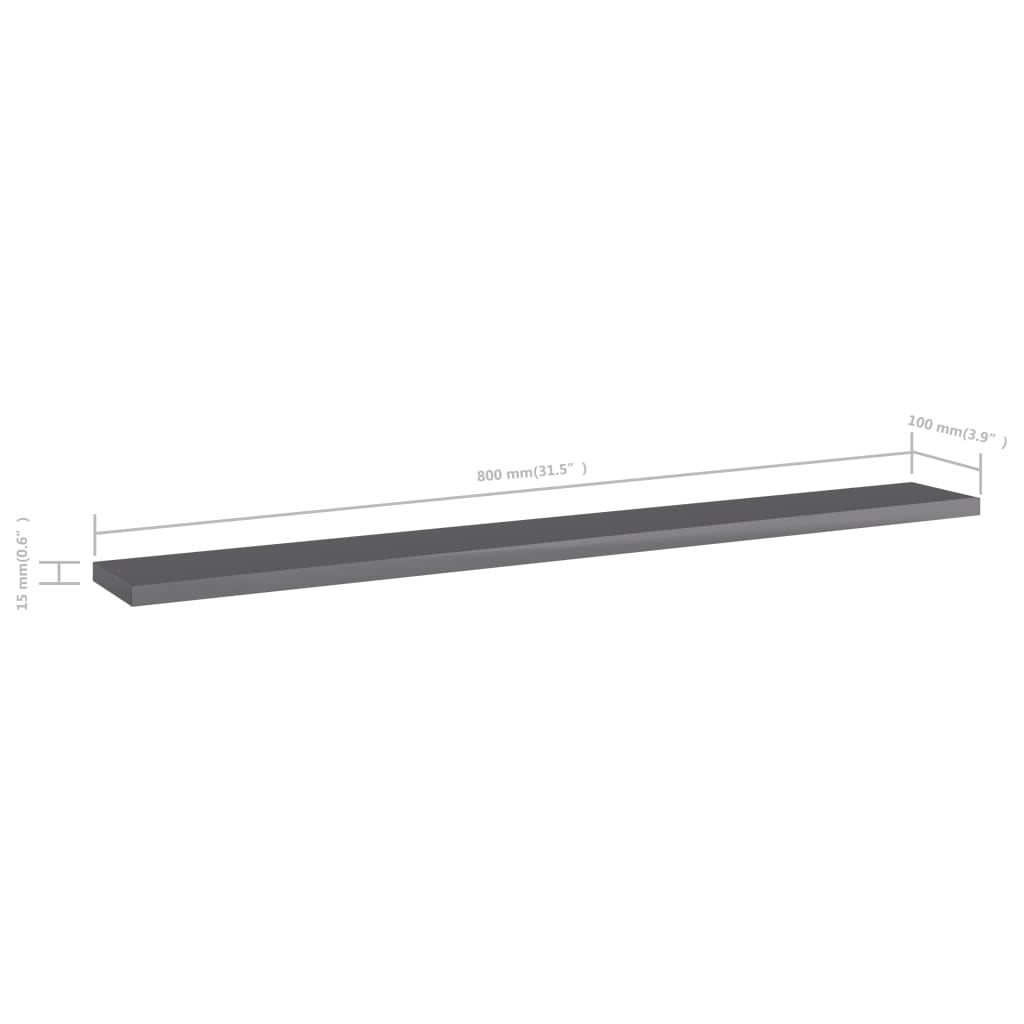 vidaXL Ripiani per Libreria 4pz Grigio Lucido 80x10x1,5cm Multistrato