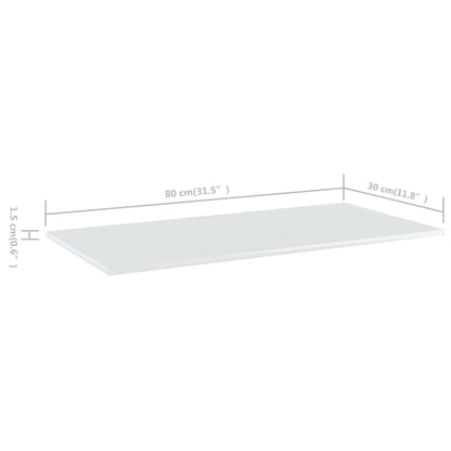 vidaXL Ripiani per Libreria 4 pz Bianco Lucido 80x30x1,5cm Multistrato