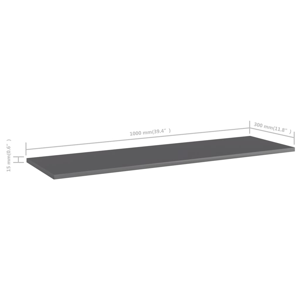 vidaXL Ripiani per Libreria 4pz Grigio Lucido 100x30x1,5cm Multistrato