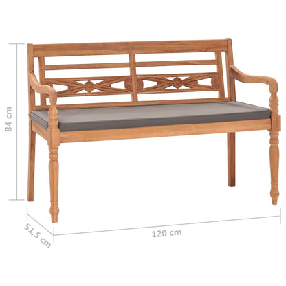 vidaXL Panca Batavia con Cuscino Grigio Scuro 120 cm Massello di Teak