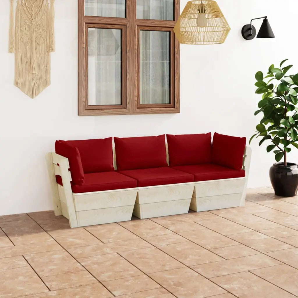 vidaXL Divano da Giardino a 3 Posti su Pallet con Cuscini Legno Abete VIDAXL
