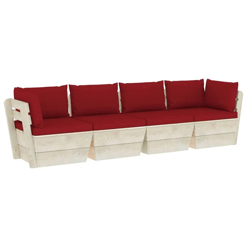 vidaXL Divano da Giardino a 4 Posti su Pallet con Cuscini Legno Abete VIDAXL