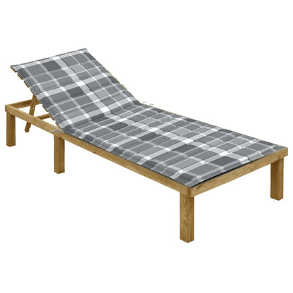 vidaXL Lettino da Giardino con Cuscino Tartan Grigio Pino Impregnato