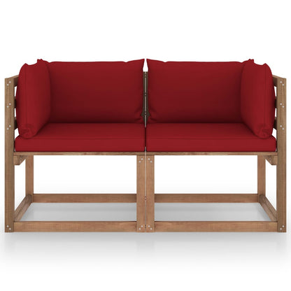 vidaXL Divano da Giardino Pallet 2 Posti Cuscini Rosso Vino Legno Pino