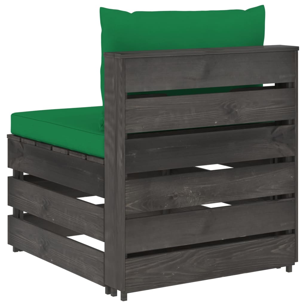 vidaXL Divano Centrale Modulare con Cuscini in Legno Impregnato Grigio