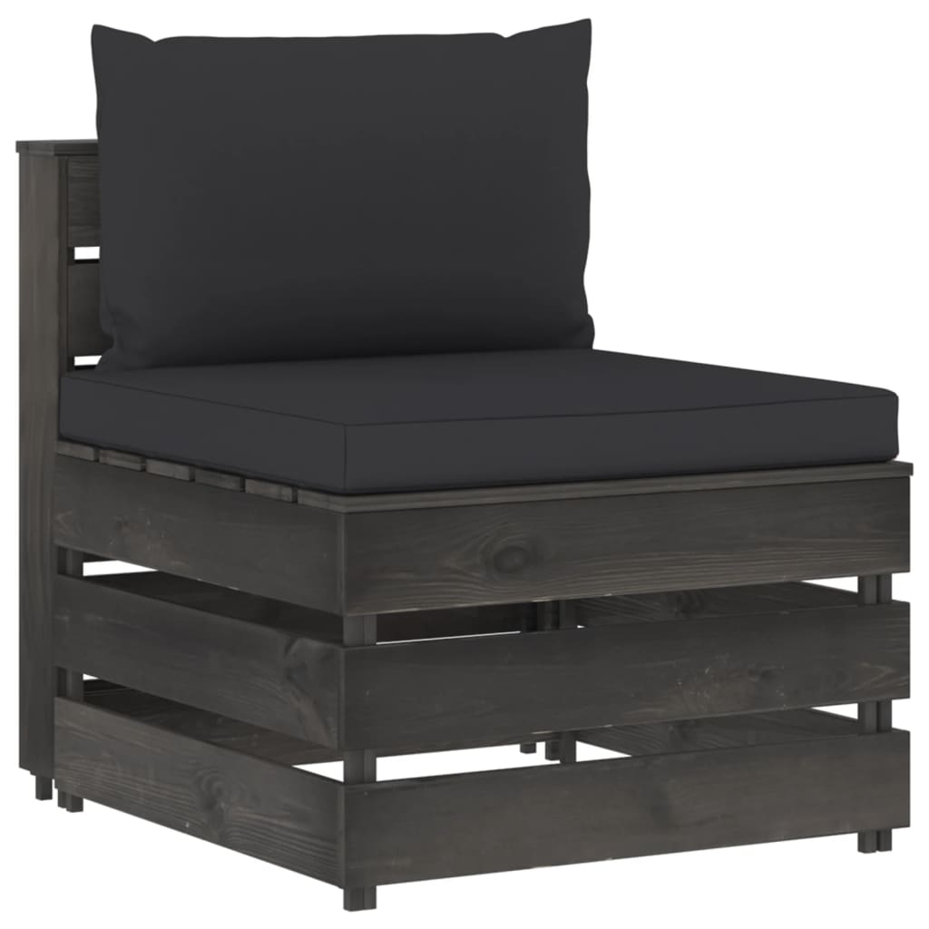 vidaXL Divano Centrale Modulare con Cuscini in Legno Impregnato Grigio