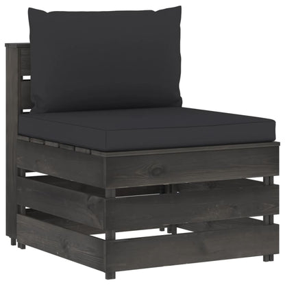 vidaXL Divano Centrale Modulare con Cuscini in Legno Impregnato Grigio