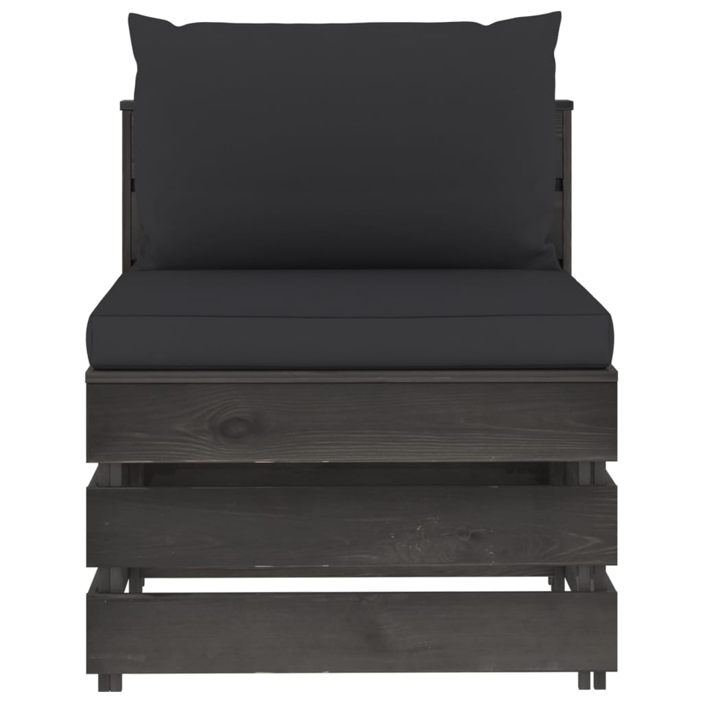 vidaXL Divano Centrale Modulare con Cuscini in Legno Impregnato Grigio