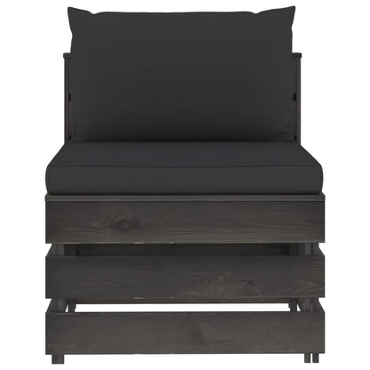 vidaXL Divano Centrale Modulare con Cuscini in Legno Impregnato Grigio