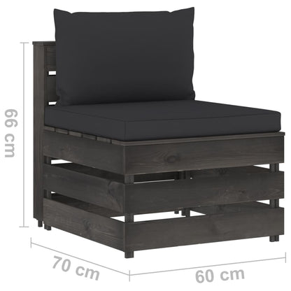 vidaXL Divano Centrale Modulare con Cuscini in Legno Impregnato Grigio