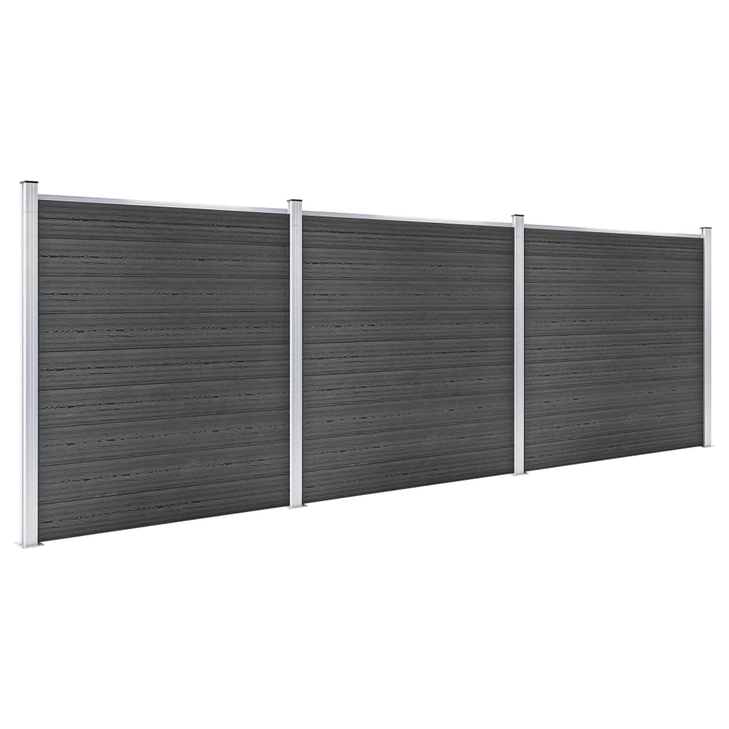 vidaXL Set Pannelli di Recinzione in WPC 526x186 cm Nero