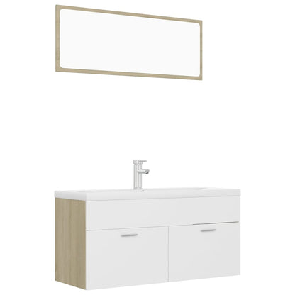 vidaXL Set Mobili da Bagno Bianco e Rovere Sonoma in Legno Multistrato