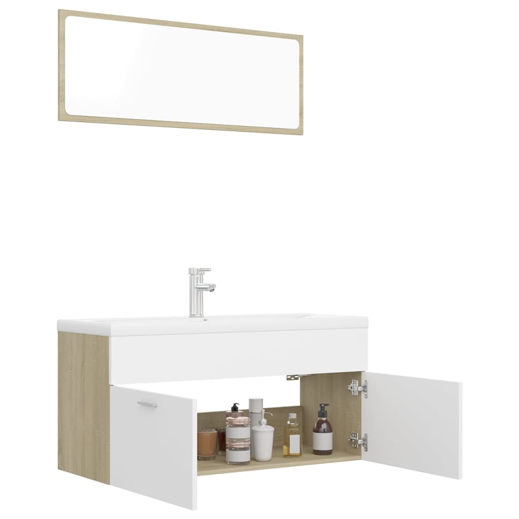 vidaXL Set Mobili da Bagno Bianco e Rovere Sonoma in Legno Multistrato