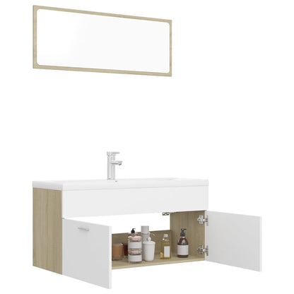 vidaXL Set Mobili da Bagno Bianco e Rovere Sonoma in Legno Multistrato