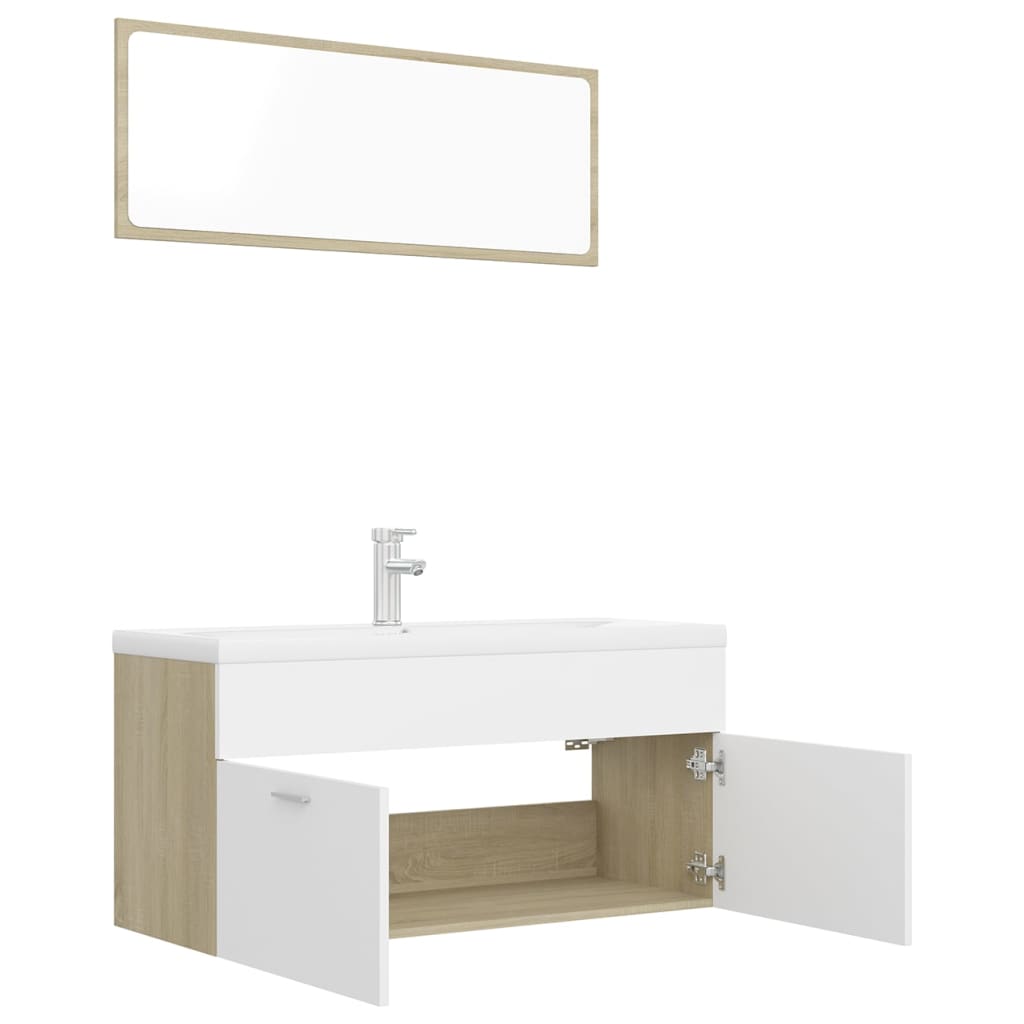 vidaXL Set Mobili da Bagno Bianco e Rovere Sonoma in Legno Multistrato