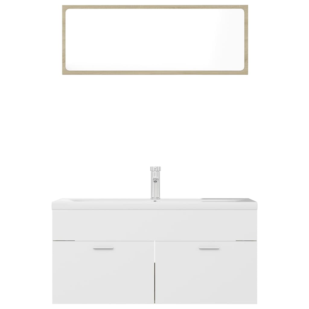 vidaXL Set Mobili da Bagno Bianco e Rovere Sonoma in Legno Multistrato