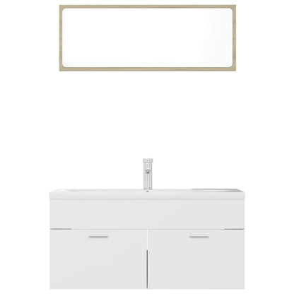 vidaXL Set Mobili da Bagno Bianco e Rovere Sonoma in Legno Multistrato