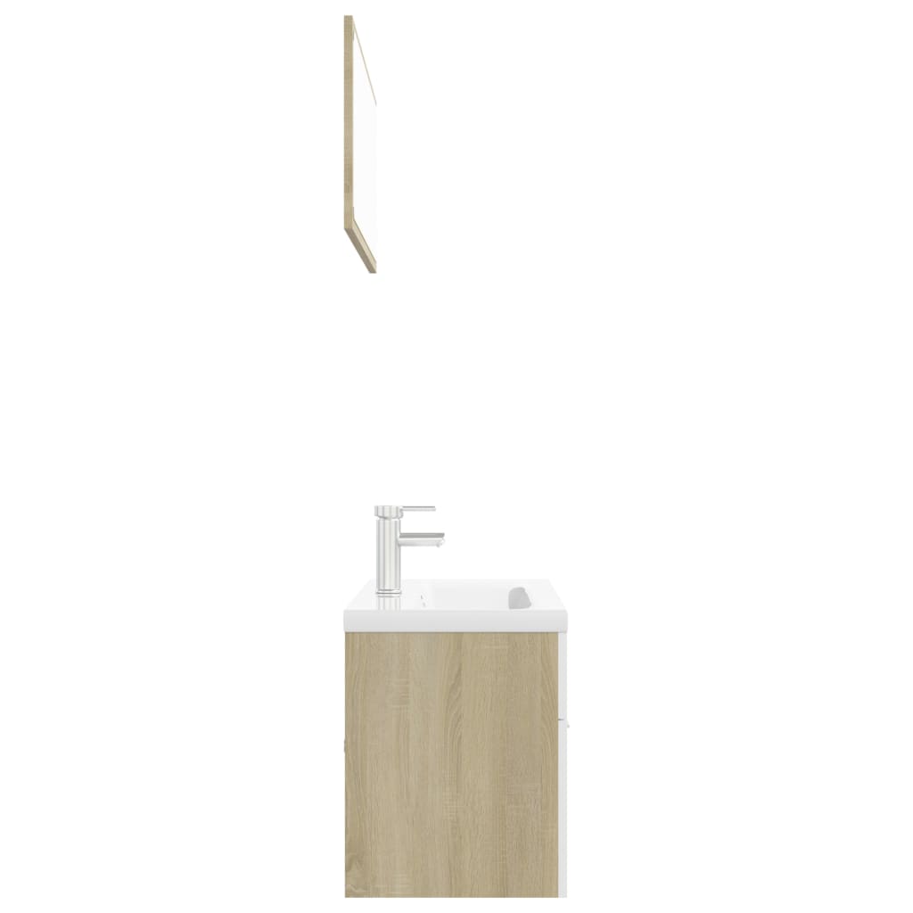 vidaXL Set Mobili da Bagno Bianco e Rovere Sonoma in Legno Multistrato