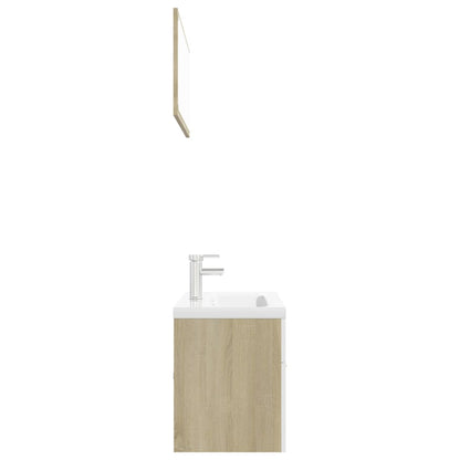 vidaXL Set Mobili da Bagno Bianco e Rovere Sonoma in Legno Multistrato