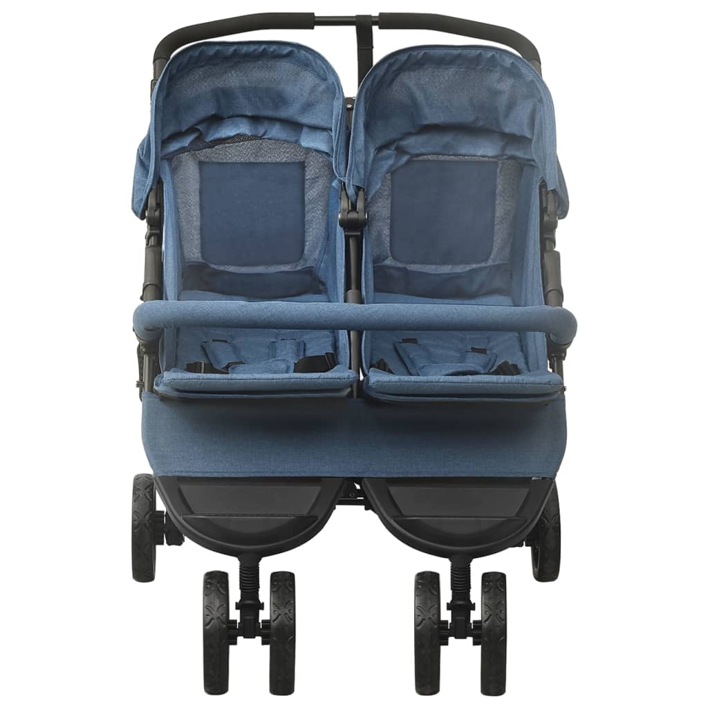 vidaXL Passeggino Gemellare Blu Marino in Acciaio