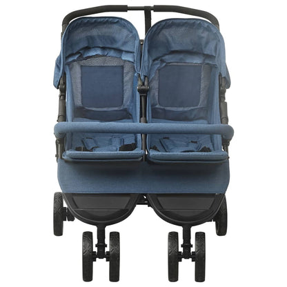 vidaXL Passeggino Gemellare Blu Marino in Acciaio