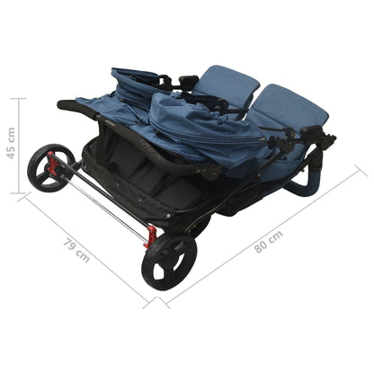 vidaXL Passeggino Gemellare Blu Marino in Acciaio