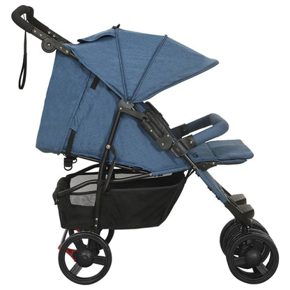 vidaXL Passeggino Gemellare Blu Marino in Acciaio