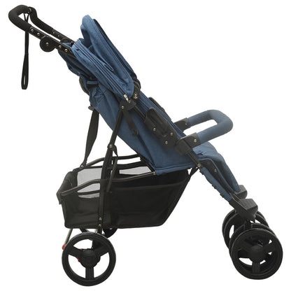 vidaXL Passeggino Gemellare Blu Marino in Acciaio