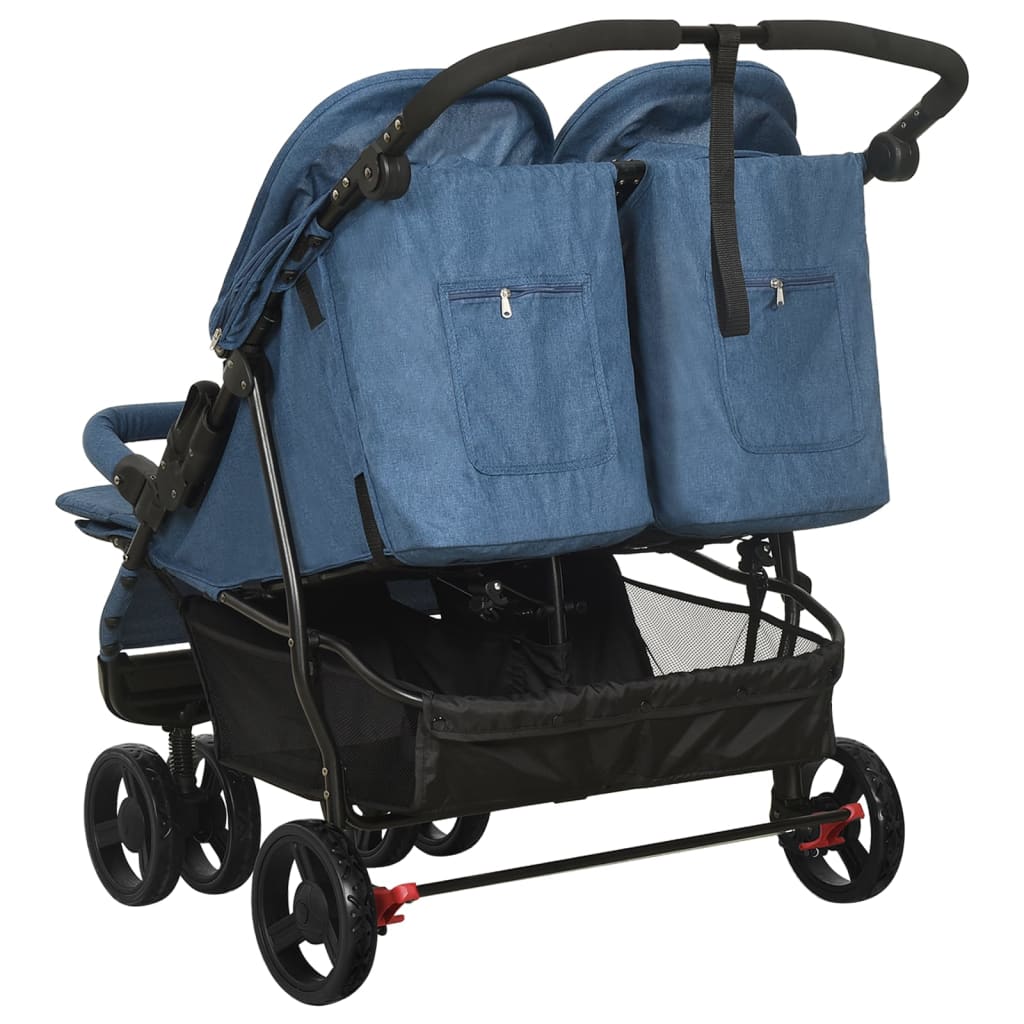 vidaXL Passeggino Gemellare Blu Marino in Acciaio