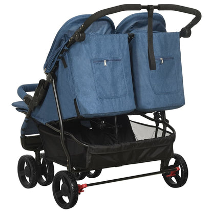 vidaXL Passeggino Gemellare Blu Marino in Acciaio