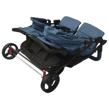 vidaXL Passeggino Gemellare Blu Marino in Acciaio