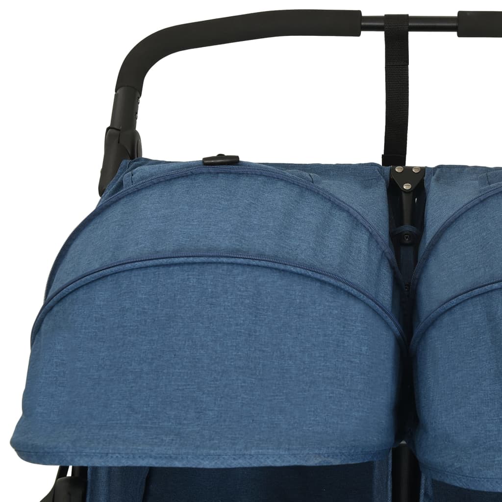 vidaXL Passeggino Gemellare Blu Marino in Acciaio