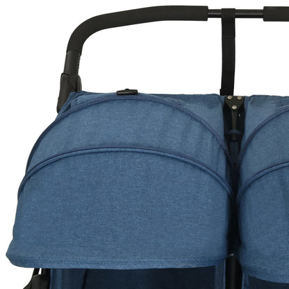 vidaXL Passeggino Gemellare Blu Marino in Acciaio