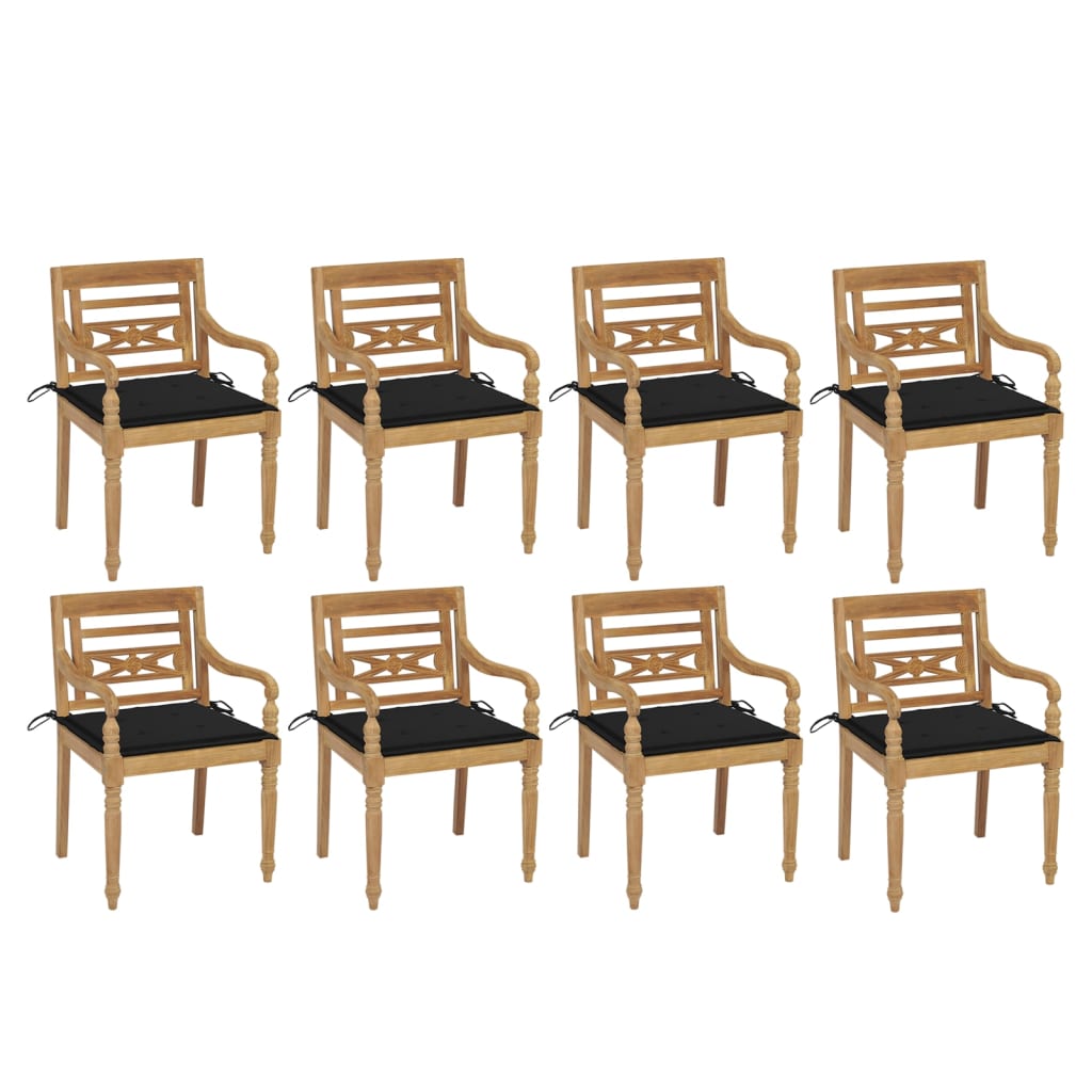 vidaXL Sedie Batavia con Cuscini 8 pz in Legno Massello di Teak