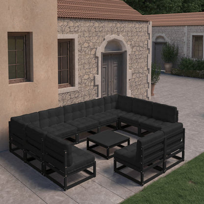 vidaXL Set Divani da Giardino 10 pz con Cuscini Massello di Pino Nero
